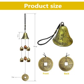 6 Bells Vintage Metal Hanging Wind Bell for Home Garden Hanging Good Luck Blessing,Wind Chime Bells Chinese Feng Shui Lucky Bell Hanging Ornament for Home Garden Decorations