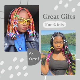 Arocooy Hair Beads Multicolor Small Hair Bows Girls Hair Beads for Braids Cute Hair Accessories Dreadlock Decorations