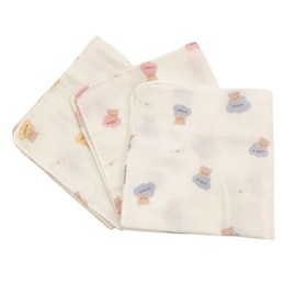 Angel R637 Baby Gauze Handkerchief, 3 Colors, Set of 3 x 3 (Print) 100% Cotton, Made in Japan, Fluffy and Gentle Texture