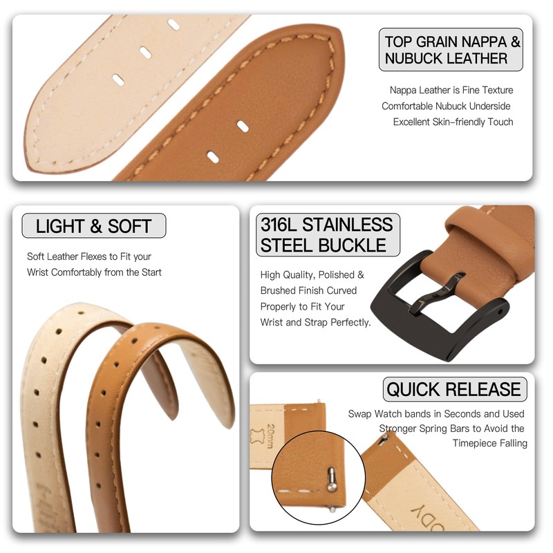 [OTTOODY] Genuine Leather Watch Band, Watch Strap 22mm, 21mm, 20mm,