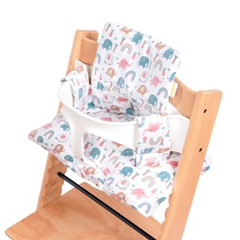 DADOUMAN Waterproof & Extra Padded Soft Dining Chair Seat Cushion, Wipe Clean Cushion for Stokke Tripp Trapp High Chair, 18" L x 11" W, Compatible & Convertible Design (Colorful Elephants)