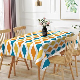 TTQYFNM 60x102inches Mid Century Tablecloth Orange Yellow Turquoise Geometric Stripes Table Cloth Waterproof Stain Resistant Rectangle Table Cover for Dining Room Home Decor Cafe Indoor Outdoor Use