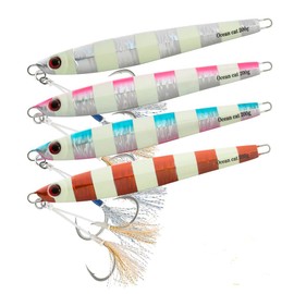 OCEAN CAT 1 PC Slow Fall Pitch Fishing Lures Sinking Lead Metal Flat Jigs Jigging Baits with Hook for Saltwater Fishing 4 Colors 160G/200G (4 Colors Comb, 160g(5 2/3oz))