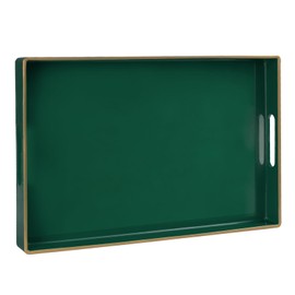 MAONAME Dark Green Decorative Tray, Serving Tray with Handles, Plastic Tray for Coffee Table, Rectangular Tray for Living Room, Bedroom, 15.8" X 10.2" X 1.4"