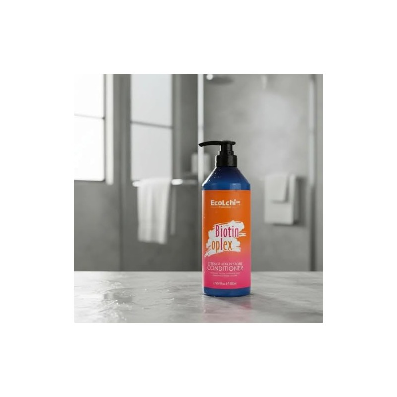 EcoLchi Biotin Oplex Shampoo Capilar Orgánico, Fórmula de Hidratación Profunda,
