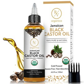 RV Organica Jamaican Black Castor Oil for Hair | USDA Certified Castor Oil for Skin Moisturize | Cold Pressed | For men And women | 4 fl oz