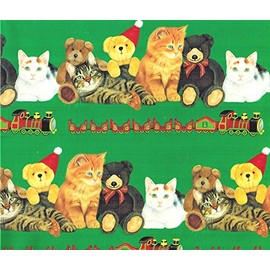 Cats Teddy Bears and Trains Christmas Gift Wrap and Gift Tags 6 Sheets & 6 Gift Tags