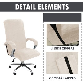 Velvet Office Chair Cover with Arm Covers Stretch Computer Desk Chair Covers Universal Boss Swivel Chair Covers Gaming Chair Covers (Beige,Medium)