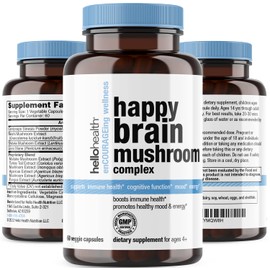 Happy Brain Mushroom Complex Nootropics Brain Support Supplement | 10 Mushroom Supplement: Lions Mane, Turkey Tail, Red Reishi, Shiitake Mushrooms for Mental Clarity, Energy & Immune Support 60 ct