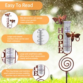 Voumsil Rain Gauge Outdoor, Bees Rain Gauge with Thermometer for Measuring Precipitation, Garden Decoration.