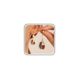 Inilbran Boho Pearl Drop Earrings Rainbow Enamel Earrings Gold Pearl Dangle Earrings Colourful Irregular Enamel Statement Earrings Jewellery for Women and Girls, Zinc, No Gemstone