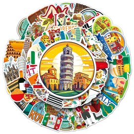 VEHYEGOI 100 Italian Stickers, Italian Symbol Stickers, Travel Commemorative Stickers, Waterproof Graffiti Stickers, Suitable For Skateboards, Books, Smart Devices, Home