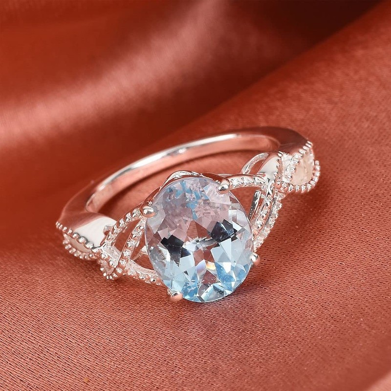 925 Sterling Silver Blue Sky Topaz Solitaire November Birthstone Ring