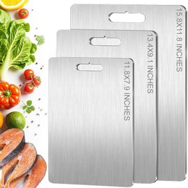 Juego de 3 Tablas de Cortar Acero Inoxidable, Cutting Board de Titanio para Cocina, Tablas Para Picar de Doble Cara y Grado Alimenticio para Carne, Frutas y Verduras, Lavavajillas, Anticorrosión