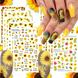 LANODO 12 Pcs Nail Stickers 3D Multiple Styles Sunflower DIY Nail Sticker Set Beautiful Plants