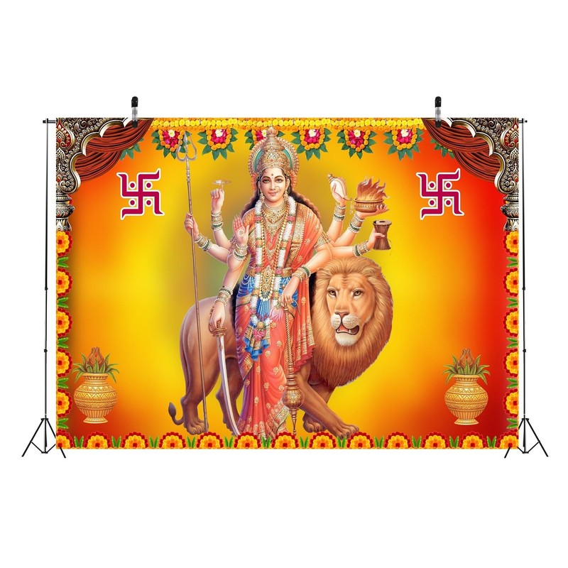 BELECO 8x6ft Fabric Indian God Backdrop Goddess Sheran Wali MATA