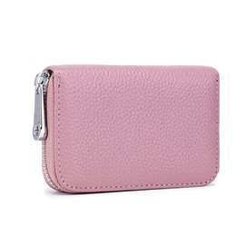 EASTNIGHTS RFID Credit Card Holder Genuine Leather Credit Card Wallet with Zipper, pink, Small, Card Wallet for Women