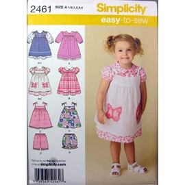 Simplicity Easy To Sew Toddler Dress, Pinafore, and Shorts Sewing Pattern, Sizes 1/2-4