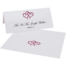 Linked Hearts Place Cards, Burgundy (Choose Color), Set of 25, Pre-cut and Scored - Wedding, Party, Dinner, and Special Events - Made in the USA