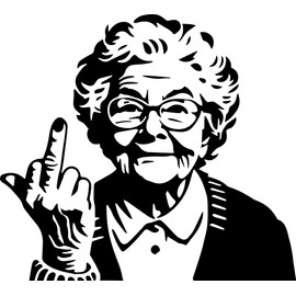 Generisch Alte Frau zeigt Mittelfinger Abziehbild-Transfer-Aufkleber. Autoaufkleber mit Stinkefinger fr Motorrad, Notebook, Khlschrank, Wand, Tr, Mlleimer, Gep?ck