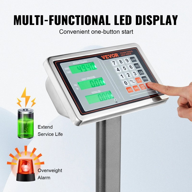 Vevor Digital Platform Scale 660lb Computing Floor Scale LB/KG Tare