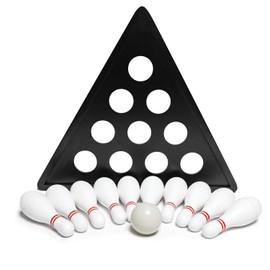 YDDS Shuffleboard Bowling Pin Set with 10 Pcs Premium Hardwood Bowling Pins Durabel Triangular Pinsetter Resin Bowling Ball and Carrying Bag, Fun for Shuffleboard Games