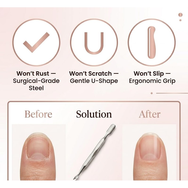 Armiz Cuticle Pusher with Fork- Dual-Ended Stainless Steel Nail Tools