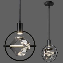 LIANGMH Modern Crystal Pendant Light in Black Mini Dimmable Integrated LED Light Fixtures Metal Rod Ceiling Black Chandelier for Kitchen Island Bedroom Dining Room Bar(1-Lights)