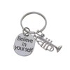 Trumpet Charm Keychain with Believe in Yourself Charm, Musician Keychain,