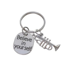 Trumpet Charm Keychain with Believe in Yourself Charm, Musician Keychain, Music Teacher, School Staff, or Volunteer