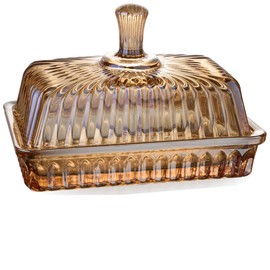 Champagne Glass Butter Dish with Lid for Countertop - 6.7in Glass Butter Keeper Container, Butter Holder for East/West Coast Butter, BPA-free, Microwave/Dishwasher Safe