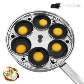 6 Cups Egg Poacher, Stainless Steel Stovetop Poached Egg Cooker, PFOA-Free Egg Poacher Pan with Lid, Nonstick Poached Egg Cups, and Silicone Spatula, for All Stoves