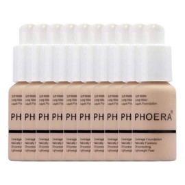 Glamza Phoera Foundation Make-up-Set mit vollständiger Abdeckung – 24h haltbare Ölkontrolle – weiche, glatte, matte, makellose Abdeckcreme – inkl. 10x30 ml Foundation & Silikon-Blender (102 Nude)