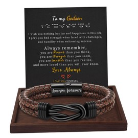 Btysun Godson Gifts from Godmother Leather Bracelets for Men Love You Forever Engraved Brown Braided Cuff Bracelets for Teens Birthday Anniversary Inspirational Christmas Jewelry
