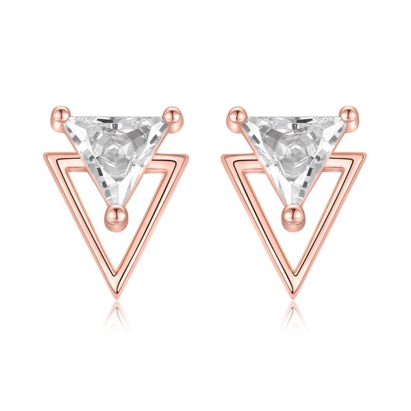 Simple Geometric Triangle Rose Gold Stud Earrings-Hypoallergenic Triangle Zircon Minimalism