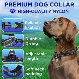 TECEUM Reflective Pet Collar – Black – L – Extra Soft Padding – Basic Nylon Dog Collar – Quick Release Buckle – Fits Small, Medium and Large Dogs, Puppies, Cats – ESA & Service Dog Options