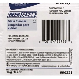 Noble Chemical (100 PACKETS) BEER GLASS CLEANER 0.5 oz PACKET 90221 MANUAL BRUSH USA MADE