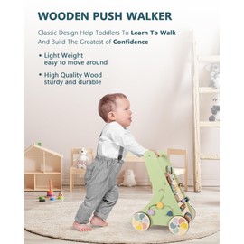 Wooden Baby Walker with Wheels, Push Walker for Baby Boy 6-12 Months, Baby Activity Center Sit to Stand Walker Small Size