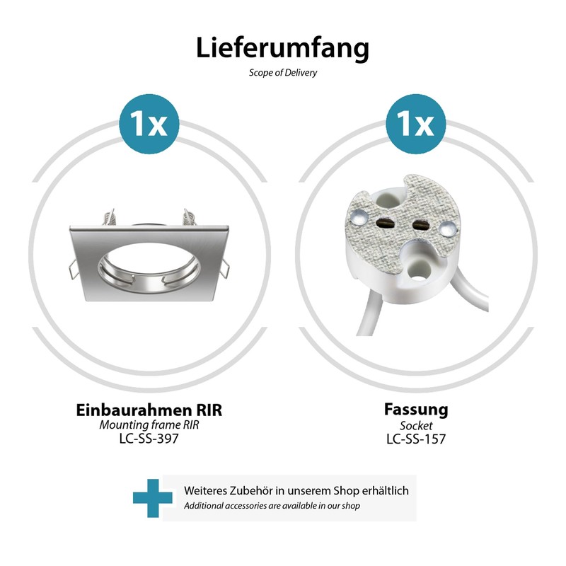 ledscom.de 6 pcs. recessed Ceiling Frame RIR recessed Frame Chrome