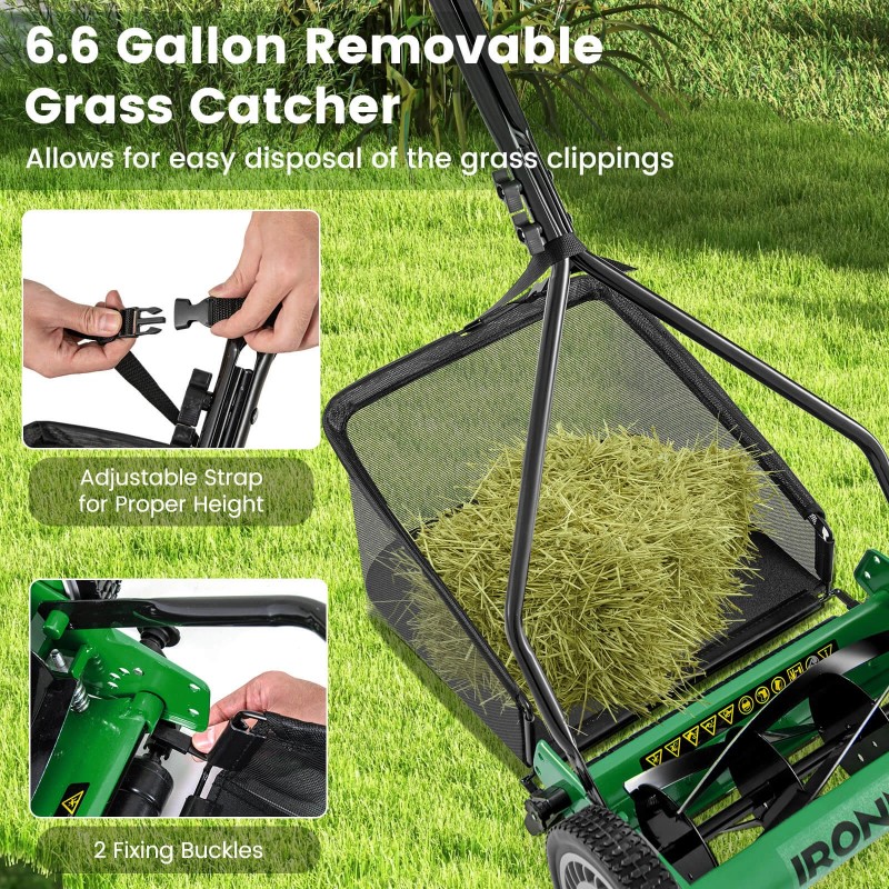 14" Manual Reel Mower w/ 5-Blade 6.6 Gallon Removable Grass