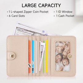 VIMUTI Small Wallet with Zipper RFID Blocking Purses for Women Slim Vegan Leather Wallet Bifold Card Holder Coin Pocket Ladies Purse with ID Window