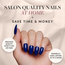 Glamnetic Press On Nails - Midnight Blue | Opaque Dark Navy Blue Short Almond False Nails, Reusable Stick On Fake Nails with Glue | Salon Quality | 15 Sizes - 30 Nail Kit
