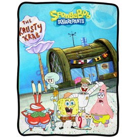 Spongebob Throw Blanket - Spongebob Classic Character Group at Krusty Krab Fuzzy Soft Fleece Throw Blanket for Bed Couch 46" X 60"