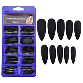 100 Stiletto Press-On Tips, Matte Black, Click-It Nails for Quick Nail Extension, Full Cover Nails
