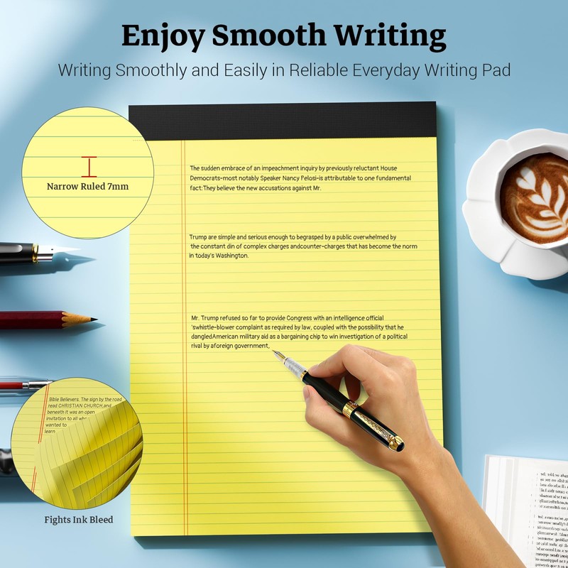 Notepad A4 Legal Pad, 2 Pack Yellow Paper College Ruled