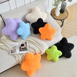ZCNYCLAM Star Pillow, 14.9" Star Shaped Plush Pillow for Couch Bed Sofa, Cute Decorative Throw Pillows with Soft Faux Fur Room Decor for Bedroom Living Room (Black)
