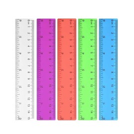 5 Pcs Rulers Multipack, Plastic Ruler 15 cm / 6 Inch Shatterproof Colorful Transparent Straight Measuring Rulers, Multipack Long Clear Coloured Ruler for Kids School Gift Office