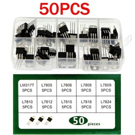 KSOPUERT 10 Values 50 Pieces Voltage Regulator Assortment, Assorted Kit LM317T L7805 L7806 L7808 L7809 L7810 L7812 L7815 L7818 L7824, TO-220 Package High Current Positive Voltage