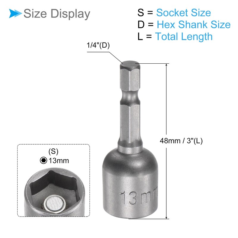 CoCud Quick Change Nut Setter Driver Bit 13mm Metric 48mm