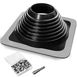 #6 Epdm Metal Roof Vent Boot, Flexible Roofing Boots Fits Pipe Od 4 3/4'' to 10'', Metal Roof Jacks Flashing for Houses Includ Roofing Screws & Hex, Black/ 1 Pcs